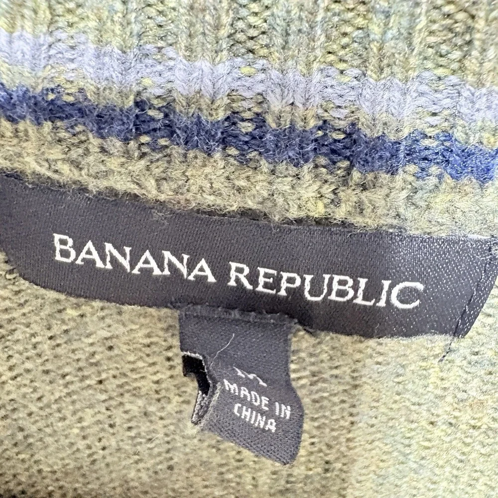 Banana Republic Sweater Mens M Green Crew Neck Wool Blend Pullover Marled Knit